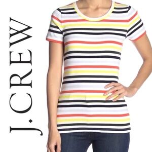 J. Crew | Black, White, Red, Yellow, Blue Striped Perfect Fit Tee